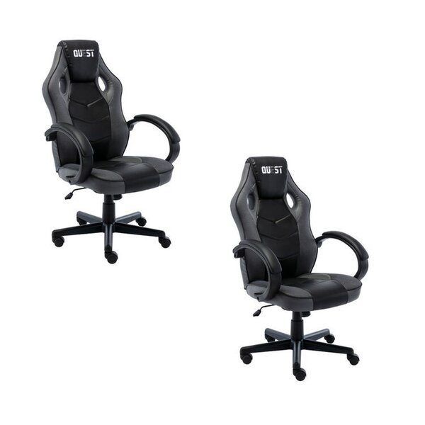 Kit 2 Cadeiras Gamer Giratória Regulavel Quest Preto/cinza