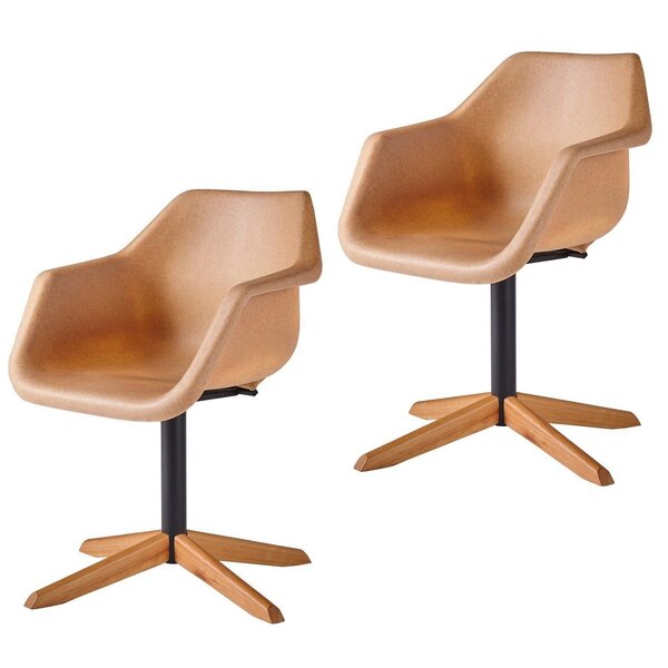 Kit 2 Cadeiras Giratória Com Base Em Aço E Pés Em Madeira Mac