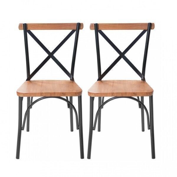 Kit 2 Cadeiras Industrial Aço Madeira Maciça Lais Preto/casta