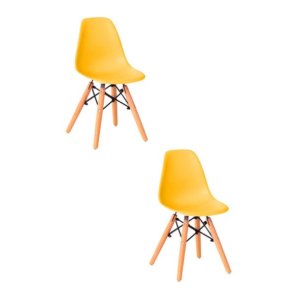Kit 2 Cadeiras Infantil Eames Polipropileno Base Madeira Eiff