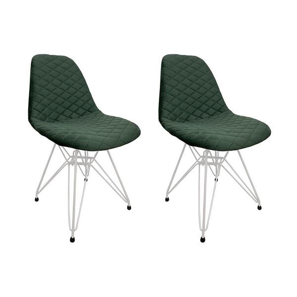 Kit 2 Cadeiras Jantar Estofadas Verde Eiffel Eames Base Ferro