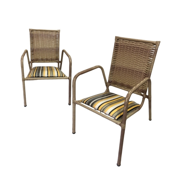 Kit 2 Cadeiras Junco Fibra Sintética Assento Estofado Area