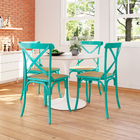 Kit 2 Cadeiras Katrina X Azul Turquesa Assento Bege Aço New G
