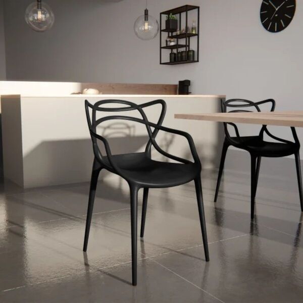 Kit 2 Cadeiras Leitura Empilhável Design Moderno Preto