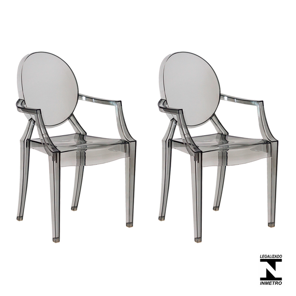Kit 2 Cadeiras Louis Ghost Preto Translúcido