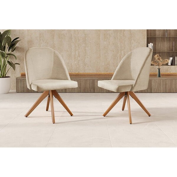 Kit 2 Cadeiras Lua Giratória Moderna Bege