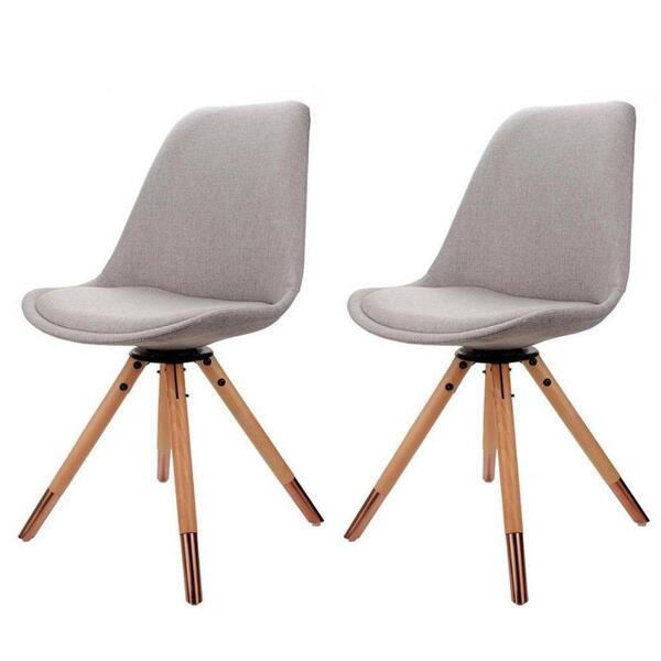 Kit 2 Cadeiras Luana Rivatti Cinza Base Giratória Em Madeira