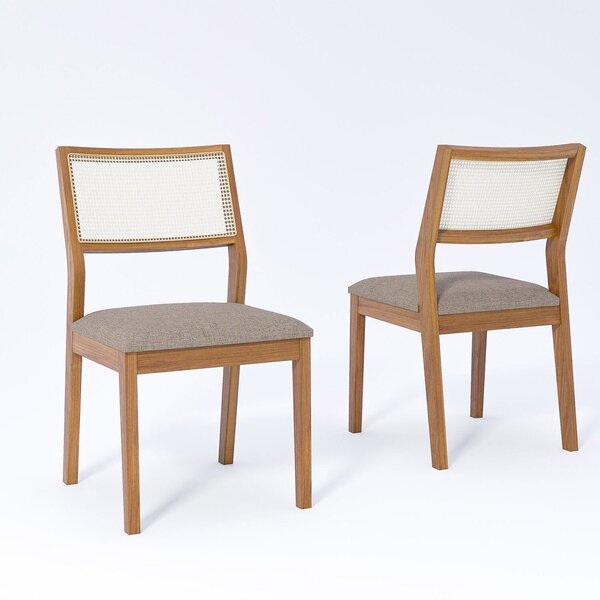 Kit 2 Cadeiras Madeira Maciça Telinha E Estofado Em Linho Bel