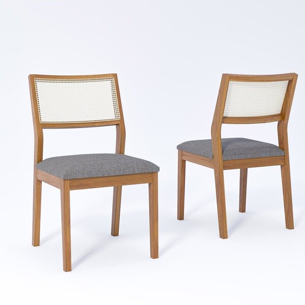 Kit 2 Cadeiras Madeira Maciça Telinha E Estofado Em Linho Bel