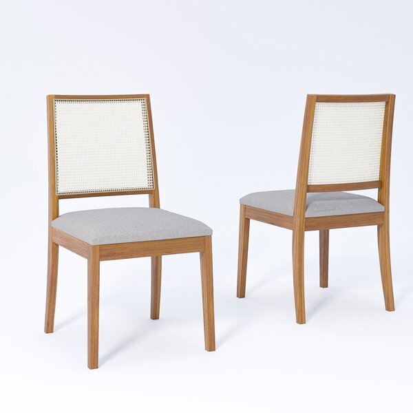 Kit 2 Cadeiras Madeira Maciça Telinha E Estofado Em Linho Mar