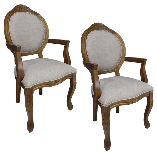 Kit 2 Cadeiras Medalhão Entalhada Com Braços Verniz Imbuia E