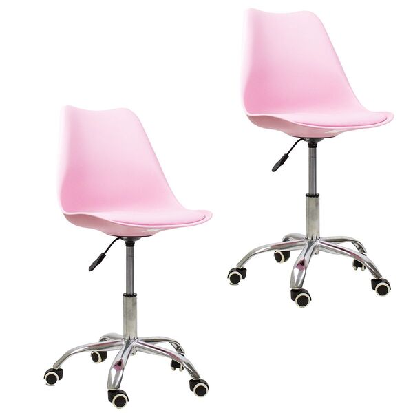 Kit 2 Cadeiras Office Base Cromada Com Rodizio Giratória Saar