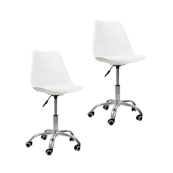 Kit 2 Cadeiras Office Com Rodizio Giratória Saarinen - Branco