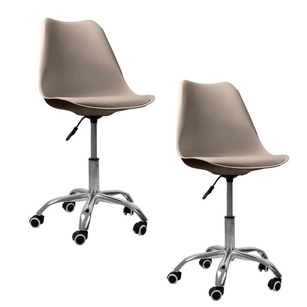 Kit 2 Cadeiras Office Oficial Cromada Giratór Saarinen Bege