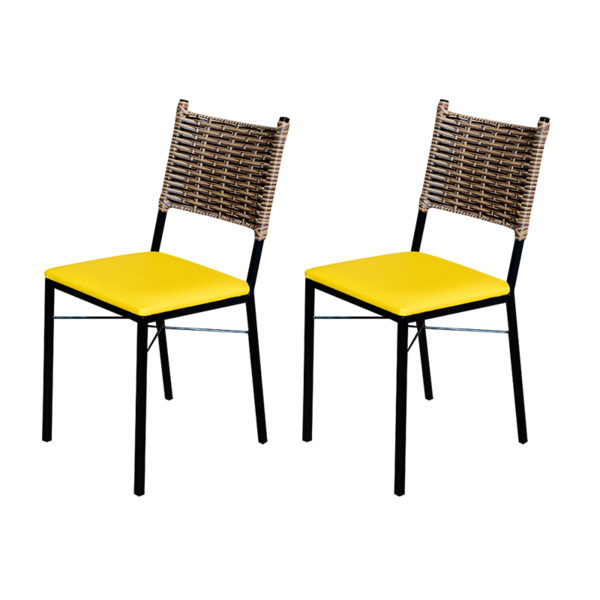 Kit 2 Cadeiras Para Cozinha Preta Ratan Cappuccino Assento Es