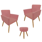 Kit 2 Cadeiras Poltrona 1 Puff Salão Home Office Super Barato