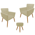 Kit 2 Cadeiras Poltrona 1 Puff Salão Home Office Super Barato