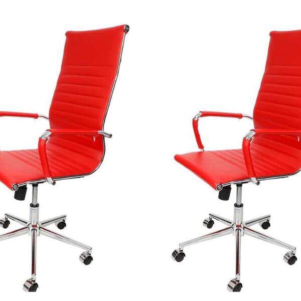 Kit 2 Cadeiras Presidente Giratória Vermelha
