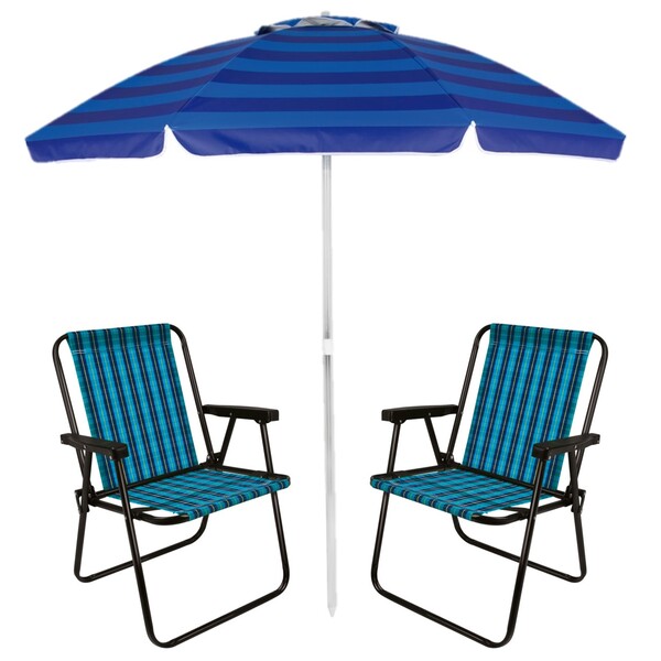 Kit 2 Cadeiras Xadrez Aço Marine + Guarda Sol Alumínio Articu