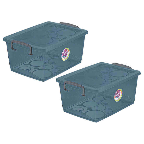 Kit 2 Caixa Organizadora Com Trava 30 Litros Cinza Ordene