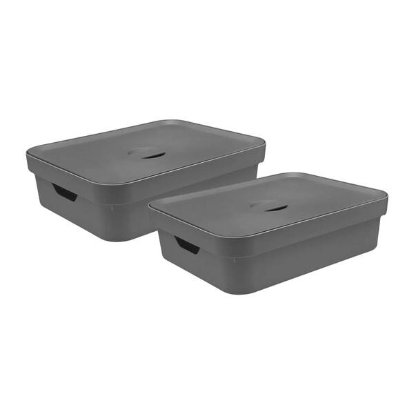 Kit 2 Caixa Organizadora Cube G Baixa Com Tampa 16l Cinza - Ou