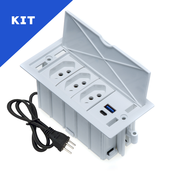 Kit 2 Caixas De Tomadas 4 Blocos 3 Tomadas 10a 2usb 1 Tipo C