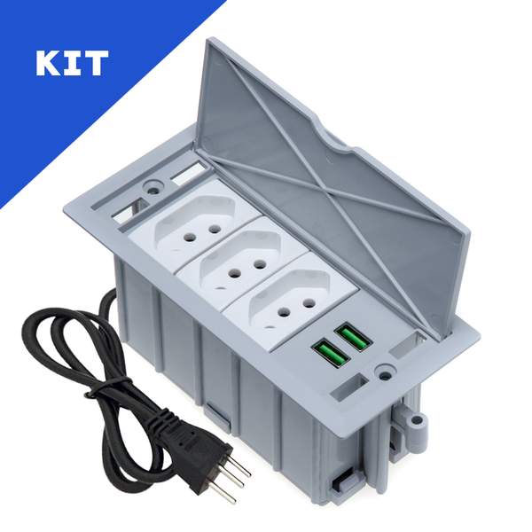 Kit 2 Caixas De Tomadas 4 Blocos Basculante 3 Tom 10a 2 Usb C