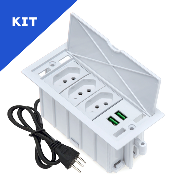 Kit 2 Caixas De Tomadas 4 Blocos Basculante 3 Tom 20a 2 Usb B