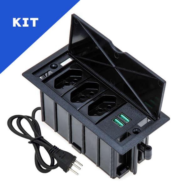 Kit 2 Caixas De Tomadas 4 Blocos Basculante 3 Tom 20a 2 Usb P