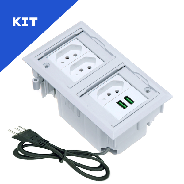 Kit 2 Caixas De Tomadas 4 Blocos Com 3 Tomadas 20a 2usb 4.9a