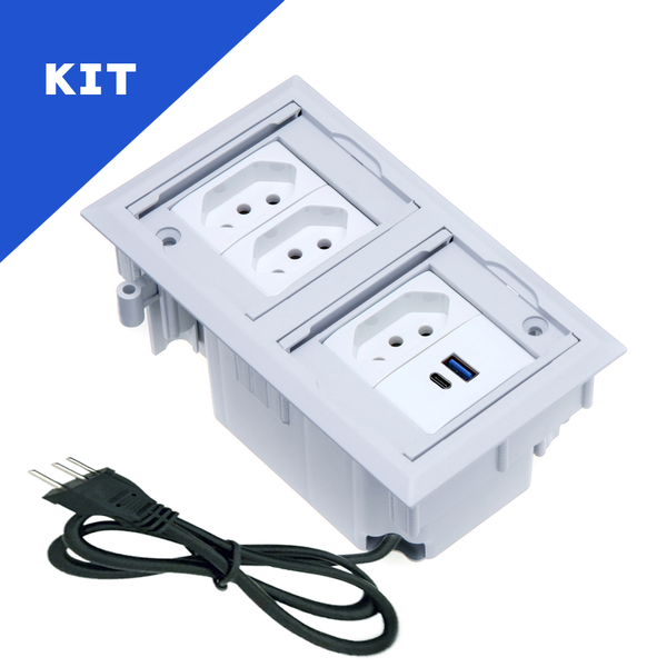 Kit 2 Caixas De Tomadas 4 Blocos Com 3 Tomadas 20a 2usb 9.0a