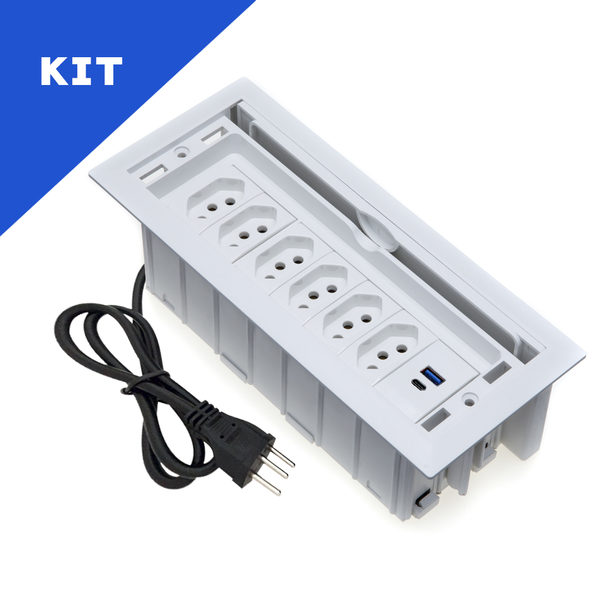 Kit 2 Caixas De Tomadas 7 Blocos 6 Tomadas 20a 2 Usb (1 Tipo