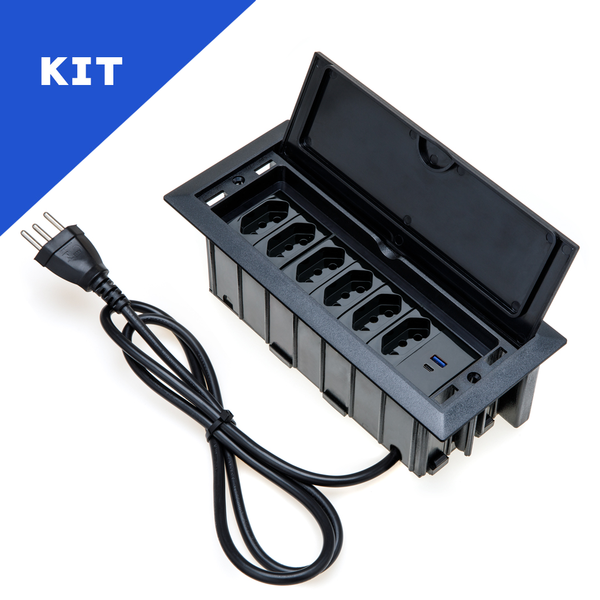 Kit 2 Caixas De Tomadas 7 Blocos 6 Tomadas 20a 2 Usb (1 Tipo