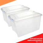 Kit 2 Caixas Organizadora Branco Transparente Plasvale 50 Lit