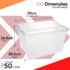 Kit 2 Caixas Organizadora Branco Transparente Plasvale 50 Lit