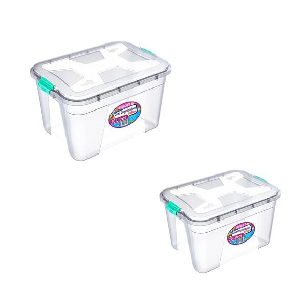 Kit 2 Caixas Organizadoras Transparente 20 Litros Pp Uninjet