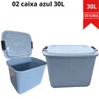 Kit 2 Caixas Plástica 30l Organizadora Azul Tampa E Trava Ori
