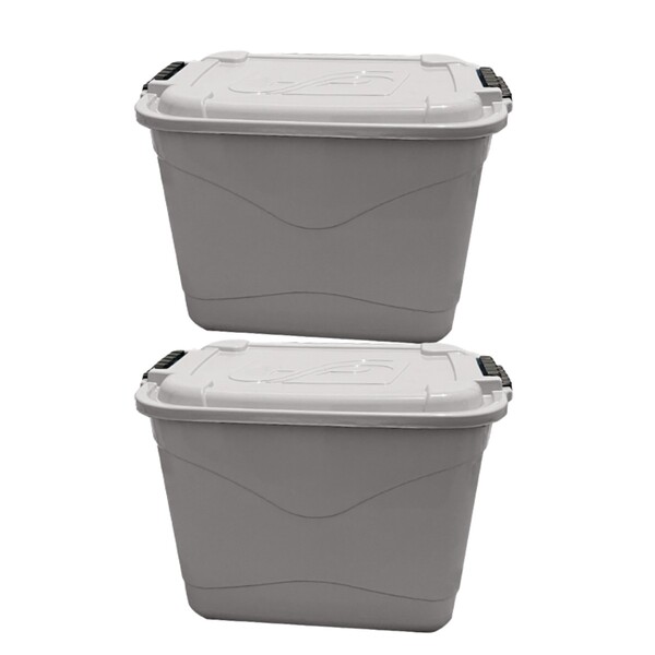 Kit 2 Caixas Plástica 30l Organizadora Bege Tampa E Trava Ori