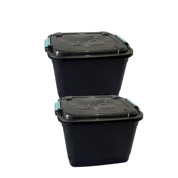 Kit 2 Caixas Plástica 30l Organizadora Preta  Tampa E Trava O