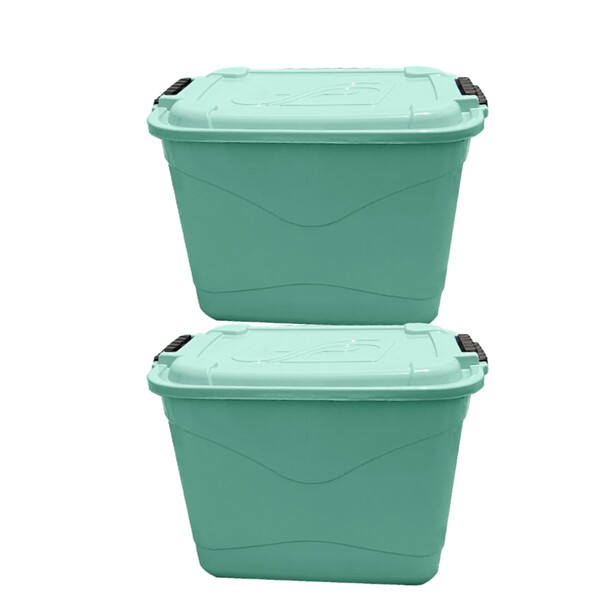 Kit 2 Caixas Plástica 30l Organizadora Verde Tampa E Trava Or