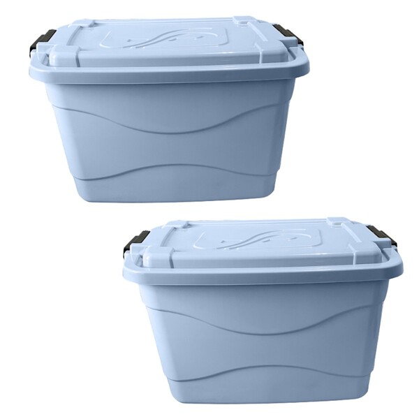 Kit 2 Caixas Plástica 50l Organizadora  Azul Grande Tampa Tra