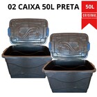 Kit 2 Caixas Plástica 50l Organizadora Preta Grande Tampa E T