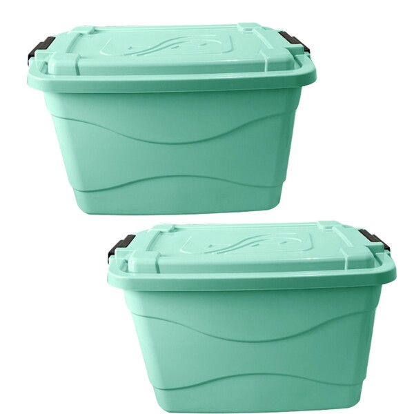Kit 2 Caixas Plástica 50l Organizadora Verde Grande Tampa Tra