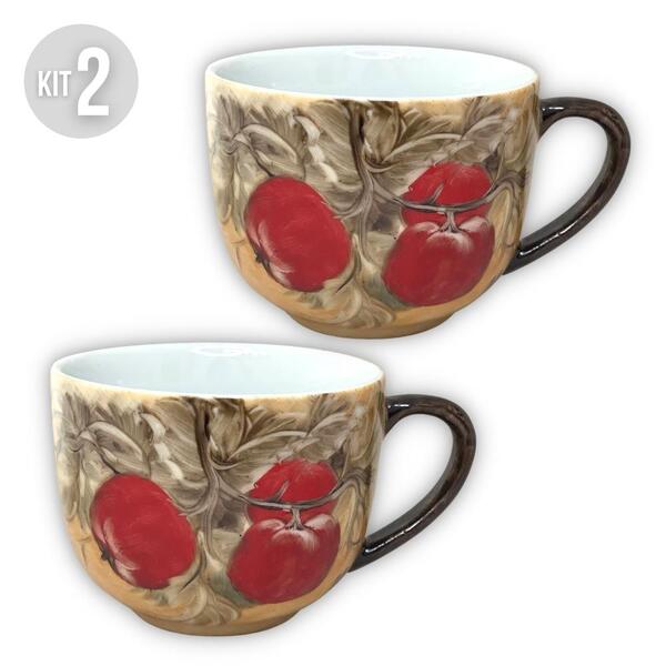 Kit 2 Caneca Jumbo 500 Ml Consumê De Porcelana Xícara Grande