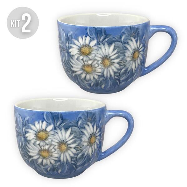 Kit 2 Caneca Jumbo 500 Ml Consumê De Porcelana Xícara Grande