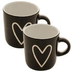 Kit 2 Canecas Porcelana Minimalista 180ml Coração Preto