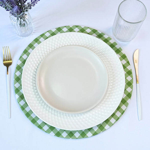 Kit 2 Capa Sousplat Allegra Microfibra Base Mdf Verde Xadrez