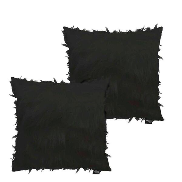 Kit 2 Capas Almofada Tecido Pelúcia Preto Pelo Alto