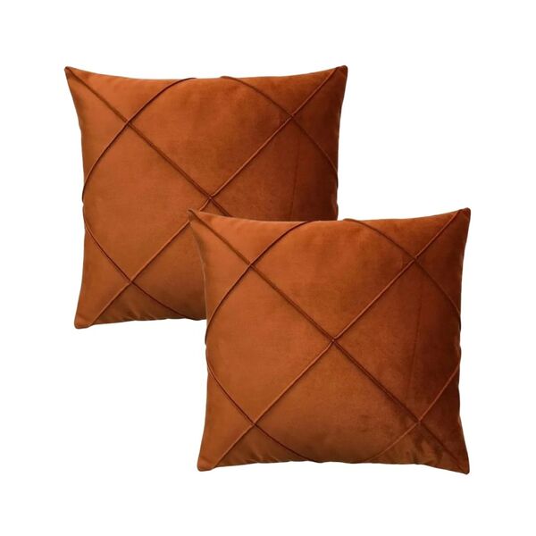 Kit 2 Capas De Almofada Veludo Drapeada 50x50 Terracota