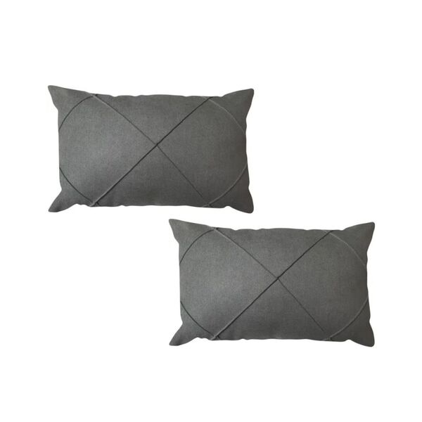 Kit 2 Capas De Almofada Veludo Drapeada Cinza Chumbo Retangul